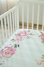 Jersey Knit Polyester Bedding Set in Pinstripes and Peonies