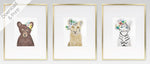 Boho Baby Lion, Tiger, and Bear Cubs Watercolor Print Set - Lindsay Ann Artistry