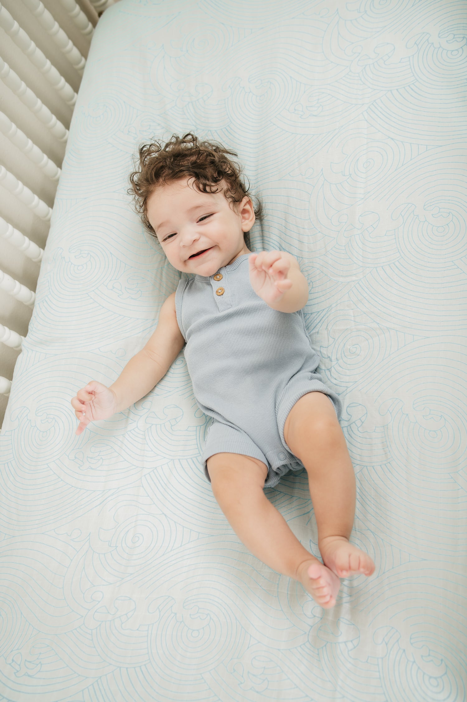 Bamboo Crib Sheet - Crashing Sea Waves