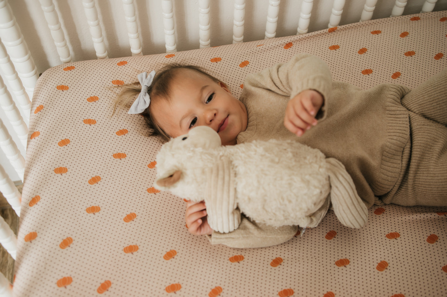 Jersey Knit Polyester Crib Sheet in Pumpkin Patch Delight