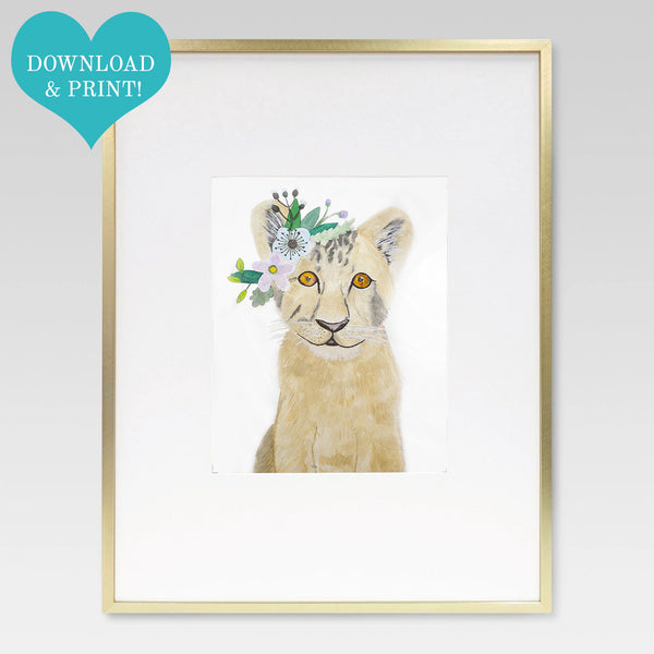 Boho Baby Lion Cub Watercolor Print